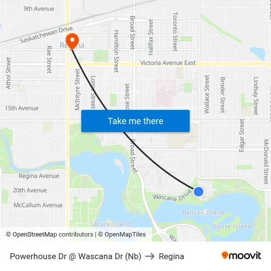 Powerhouse Dr @ Wascana Dr (Nb) to Regina map