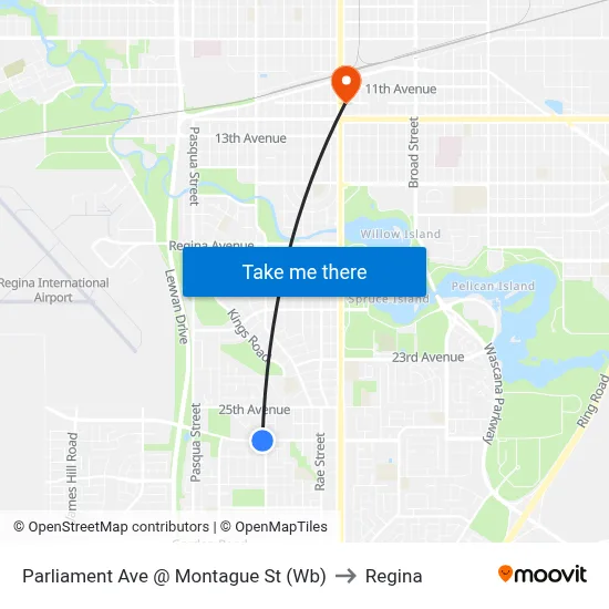 Parliament Ave @ Montague St (Wb) to Regina map