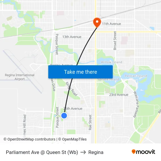 Parliament Ave @ Queen St (Wb) to Regina map