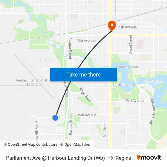 Parliament Ave @ Harbour Landing Dr (Wb) to Regina map