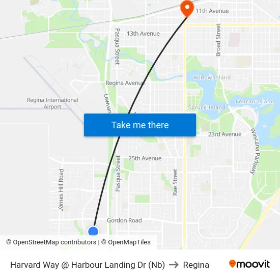 Harvard Way @ Harbour Landing Dr (Nb) to Regina map