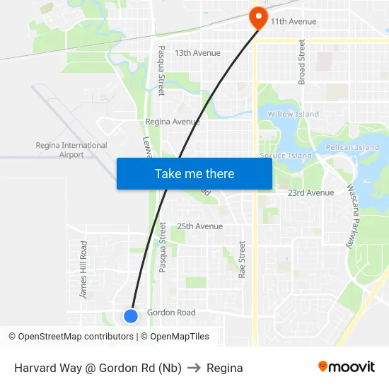 Harvard Way @ Gordon Rd (Nb) to Regina map