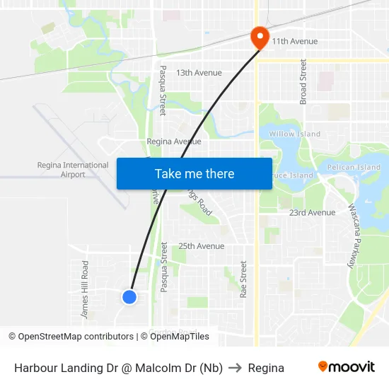 Harbour Landing Dr @ Malcolm Dr (Nb) to Regina map