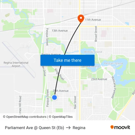 Parliament Ave @ Queen St (Eb) to Regina map