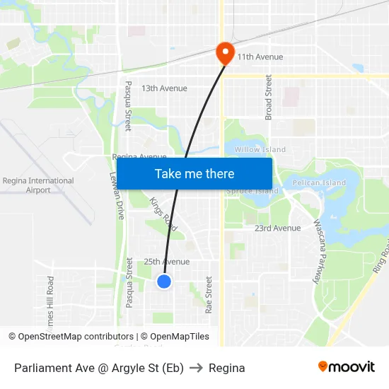 Parliament Ave @ Argyle St (Eb) to Regina map