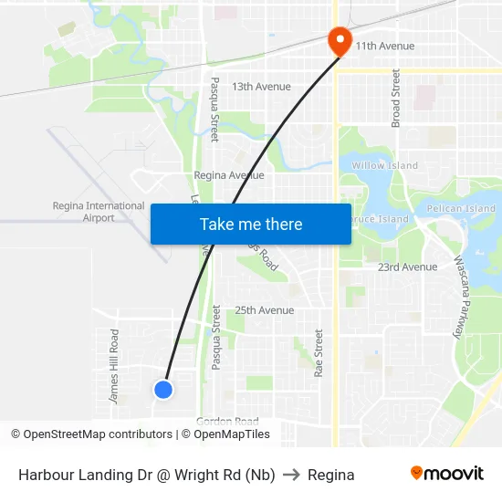 Harbour Landing Dr @ Wright Rd (Nb) to Regina map