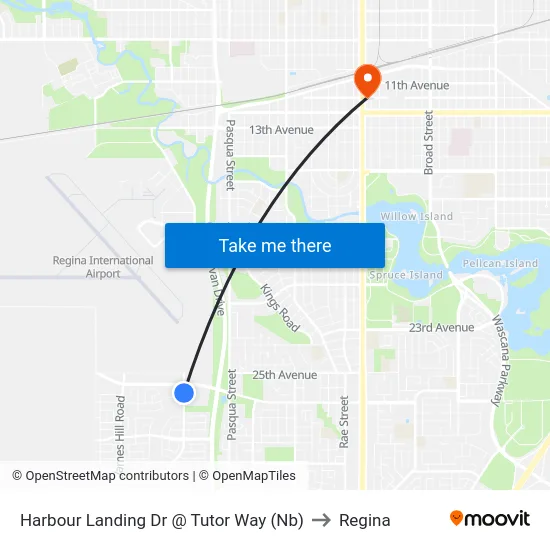Harbour Landing Dr @ Tutor Way (Nb) to Regina map