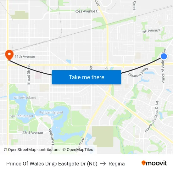 Prince Of Wales Dr @ Eastgate Dr (Nb) to Regina map