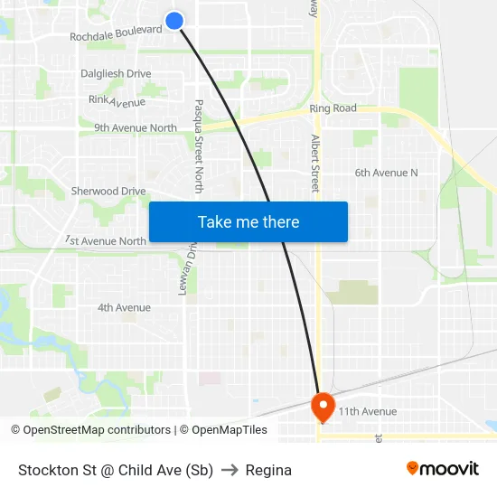 Stockton St @ Child Ave (Sb) to Regina map