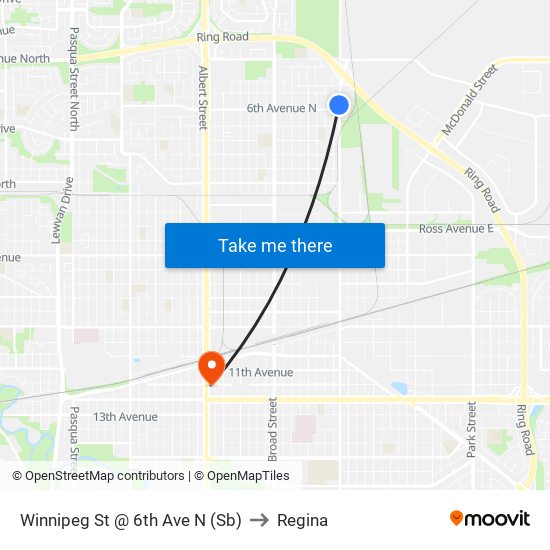 Winnipeg St @ 6th Ave N (Sb) to Regina map