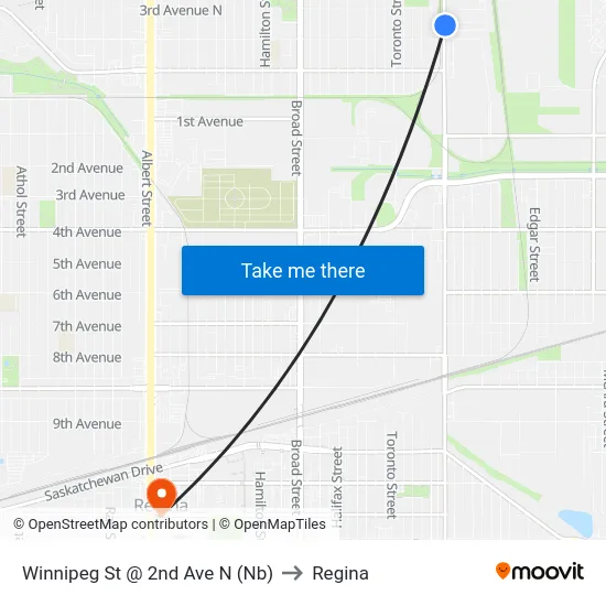 Winnipeg St @ 2nd Ave N (Nb) to Regina map