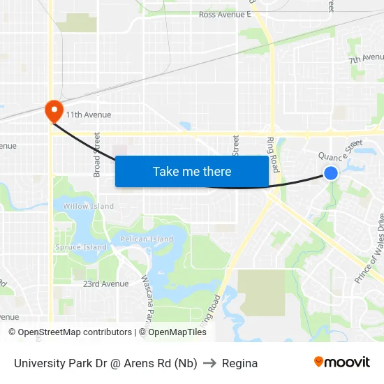 University Park Dr @ Arens Rd (Nb) to Regina map