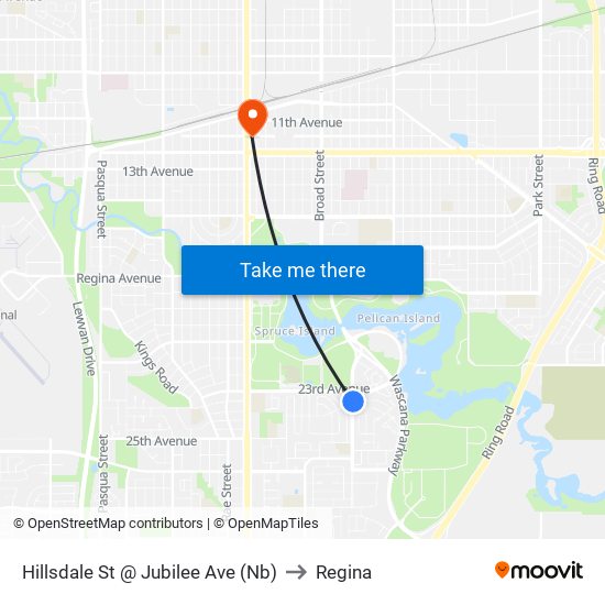 Hillsdale St @ Jubilee Ave (Nb) to Regina map