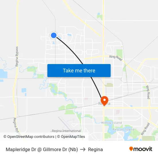 Mapleridge Dr @ Gillmore Dr (Nb) to Regina map