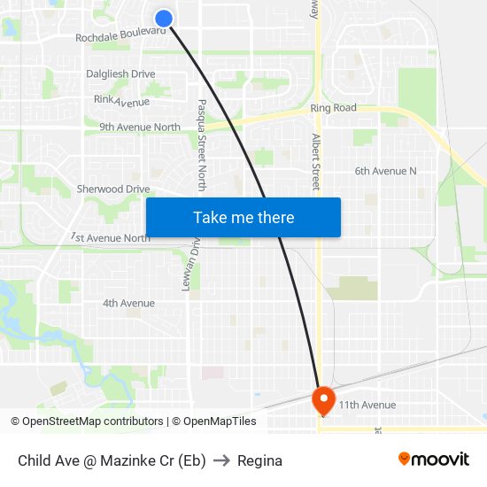 Child Ave @ Mazinke Cr (Eb) to Regina map