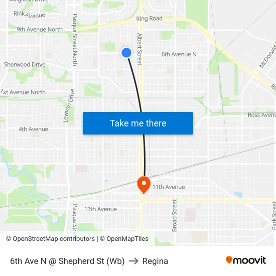 6th Ave N @ Shepherd St (Wb) to Regina map