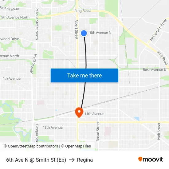 6th Ave N @ Smith St (Eb) to Regina map