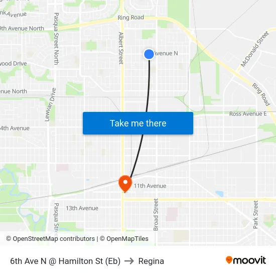 6th Ave N @ Hamilton St (Eb) to Regina map