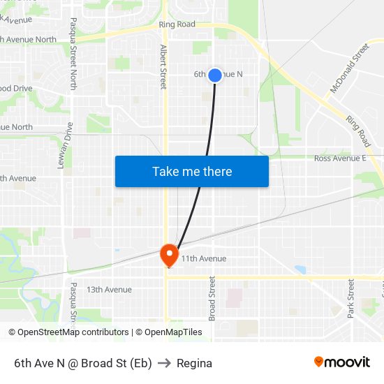 6th Ave N @ Broad St (Eb) to Regina map