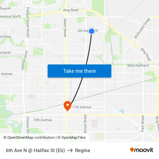 6th Ave N @ Halifax St (Eb) to Regina map