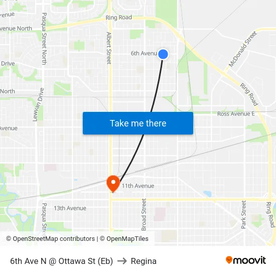 6th Ave N @ Ottawa St (Eb) to Regina map