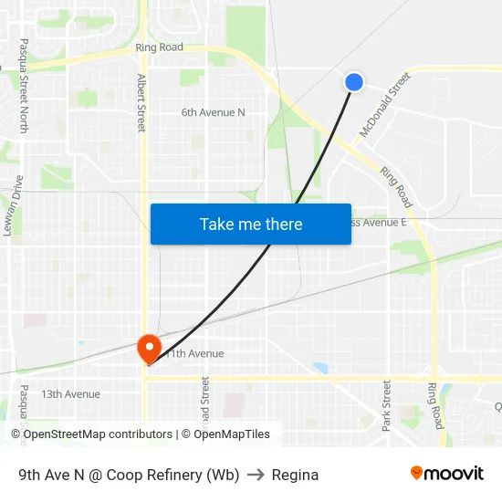 9th Ave N @ Coop Refinery (Wb) to Regina map