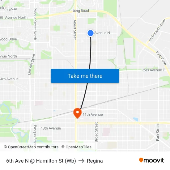 6th Ave N @ Hamilton St (Wb) to Regina map