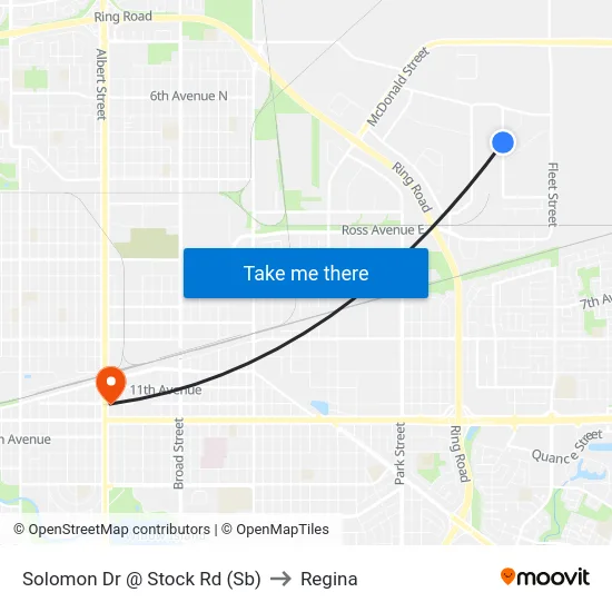 Solomon Dr @ Stock Rd (Sb) to Regina map