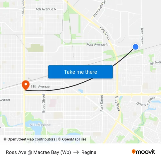Ross Ave @ Macrae Bay (Wb) to Regina map