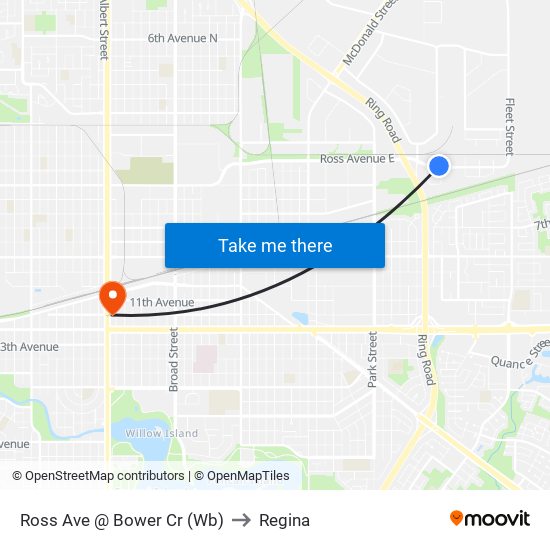 Ross Ave @ Bower Cr (Wb) to Regina map