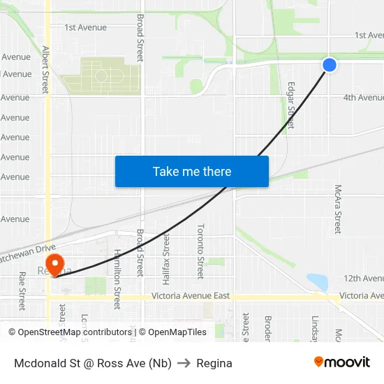 Mcdonald St @ Ross Ave (Nb) to Regina map