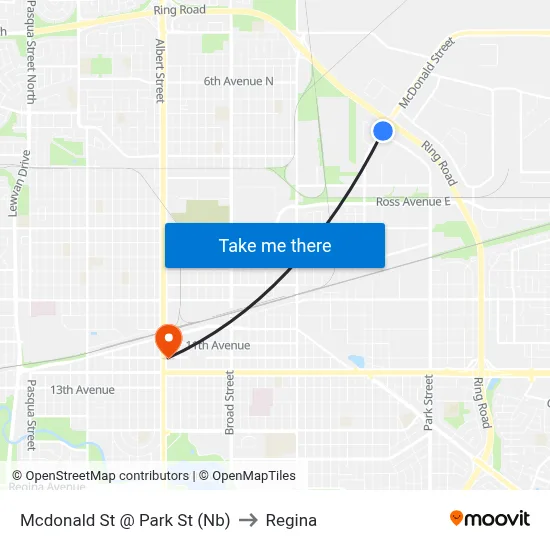 Mcdonald St @ Park St (Nb) to Regina map