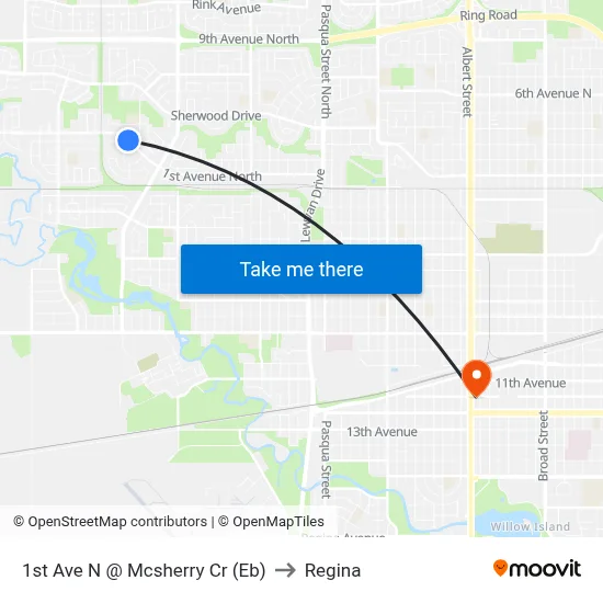 1st Ave N @ Mcsherry Cr (Eb) to Regina map