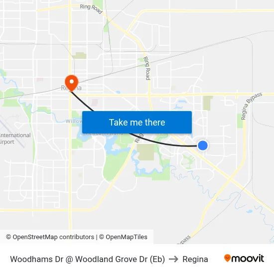 Woodhams Dr @ Woodland Grove Dr (Eb) to Regina map