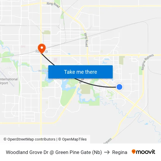 Woodland Grove Dr @ Green Pine Gate (Nb) to Regina map