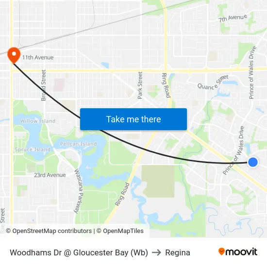 Woodhams Dr @ Gloucester Bay (Wb) to Regina map