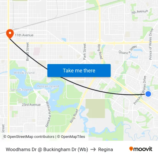 Woodhams Dr @ Buckingham Dr (Wb) to Regina map