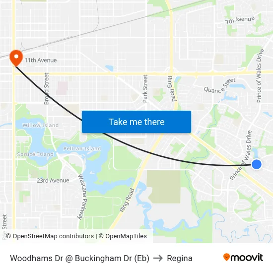 Woodhams Dr @ Buckingham Dr (Eb) to Regina map