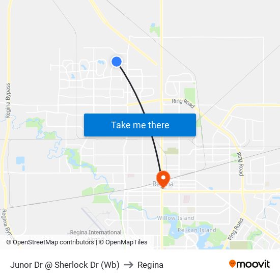 Junor Dr @ Sherlock Dr (Wb) to Regina map