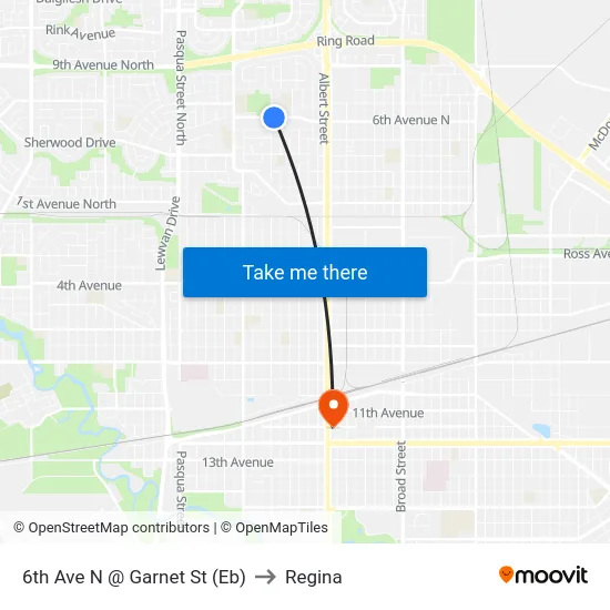 6th Ave N @ Garnet St (Eb) to Regina map