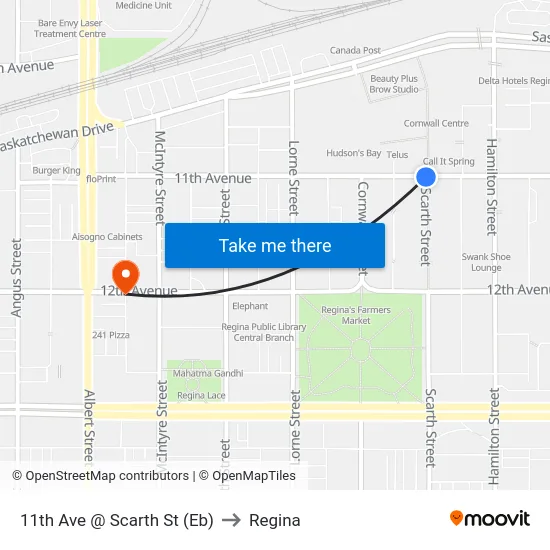 11th Ave @ Scarth St (Eb) to Regina map