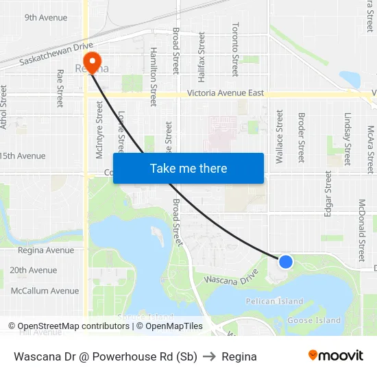 Wascana Dr @ Powerhouse Rd (Sb) to Regina map
