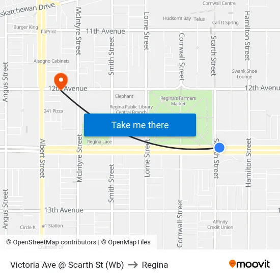 Victoria Ave @ Scarth St (Wb) to Regina map
