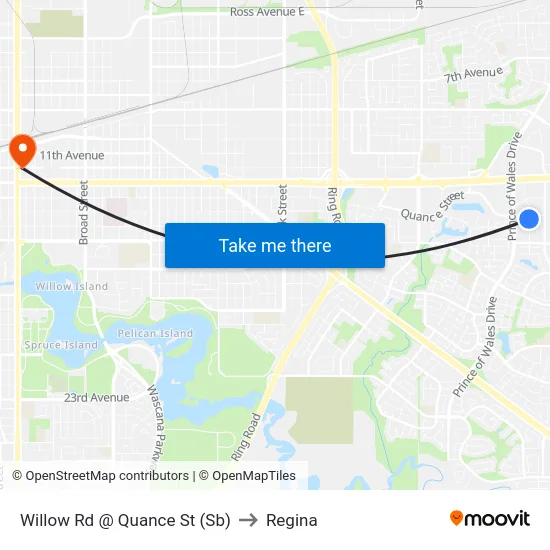 Willow Rd @ Quance St (Sb) to Regina map
