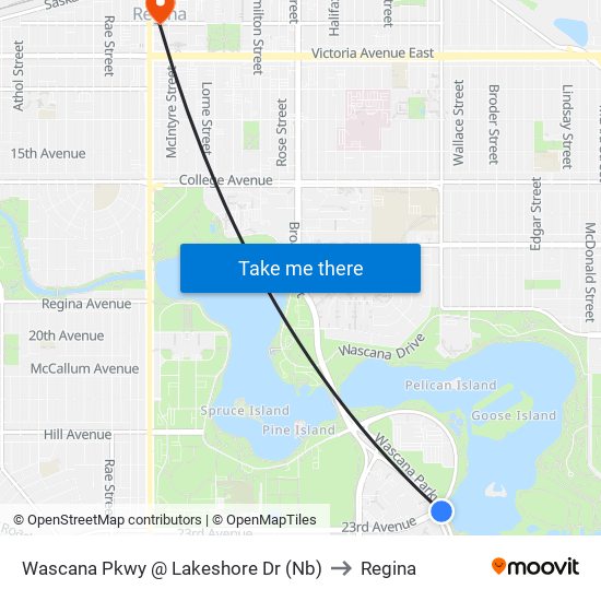 Wascana Pkwy @ Lakeshore Dr (Nb) to Regina map