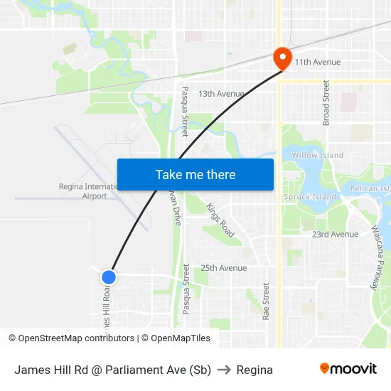 James Hill Rd @ Parliament Ave (Sb) to Regina map