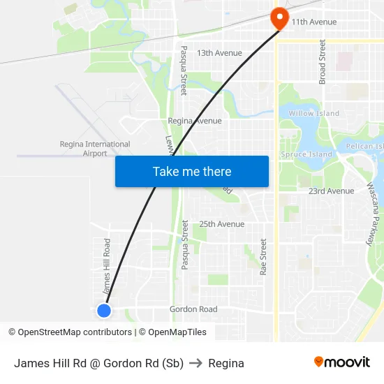 James Hill Rd @ Gordon Rd (Sb) to Regina map
