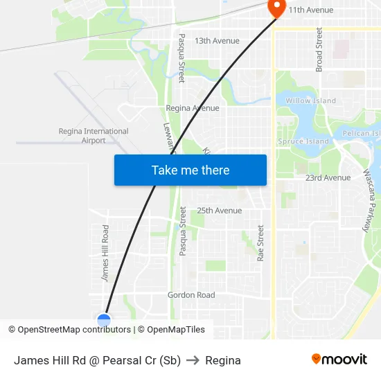 James Hill Rd @ Pearsal Cr (Sb) to Regina map