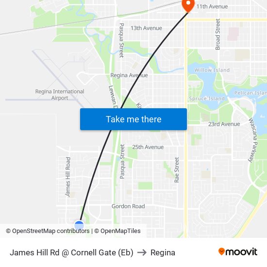 James Hill Rd @ Cornell Gate (Eb) to Regina map