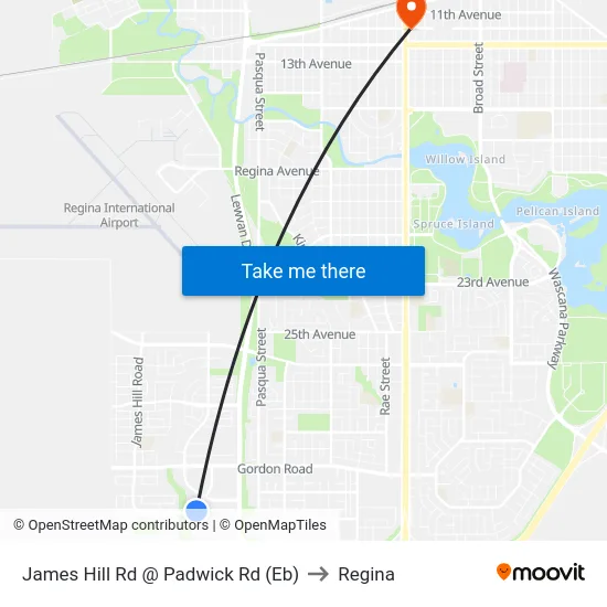 James Hill Rd @ Padwick Rd (Eb) to Regina map